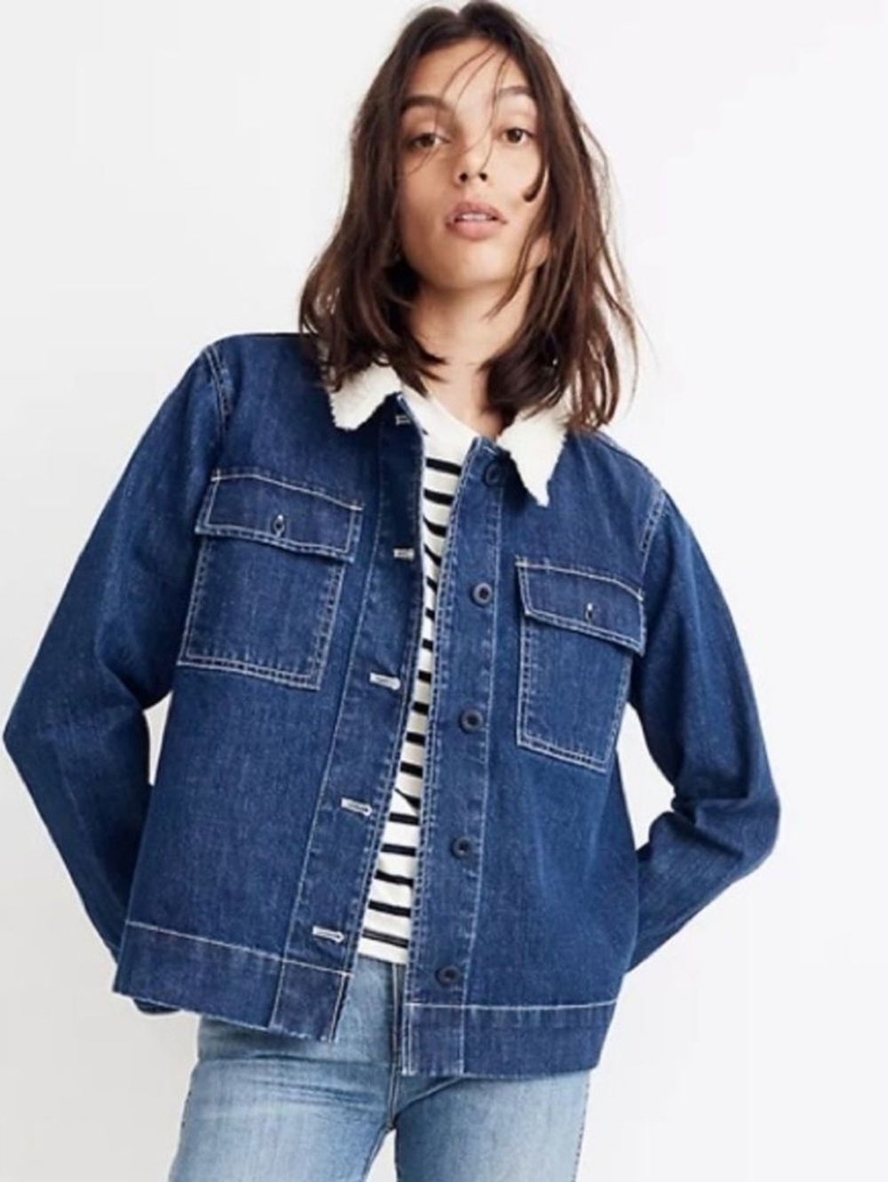 Madewell Denim Northward Cropped Army Jacket: Sherpa Edition
